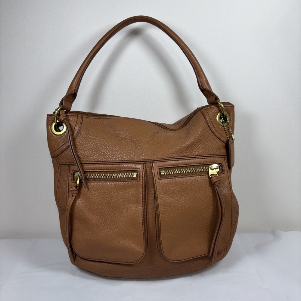 VTG FOSSIL Karli Brown Pebbled Leather Hobo Shoulder Bag 90's Y2K Versatile Chic